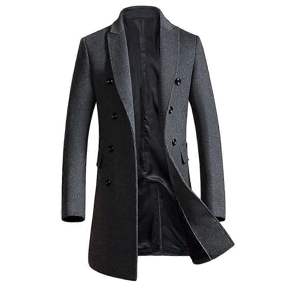 VAWAN Mens Solid Lapel Mid-Length Double-Breasted Winter Overcoat
