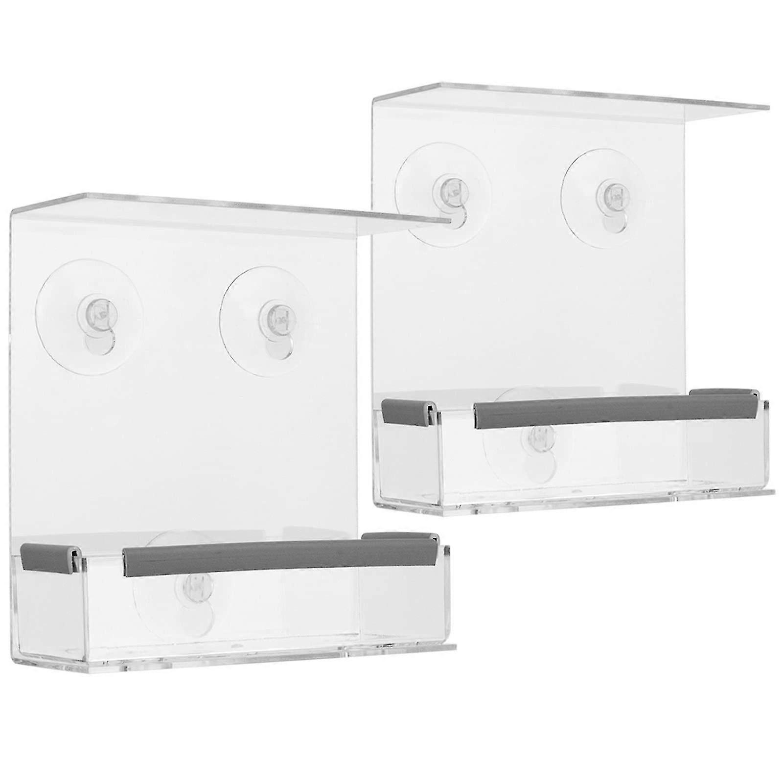 Window Bird Feeder 2 Pack, Bird House For Outside, Window Bird Feeder With Strong Suction Cups And Removable Seed Tray With Drain Holes.