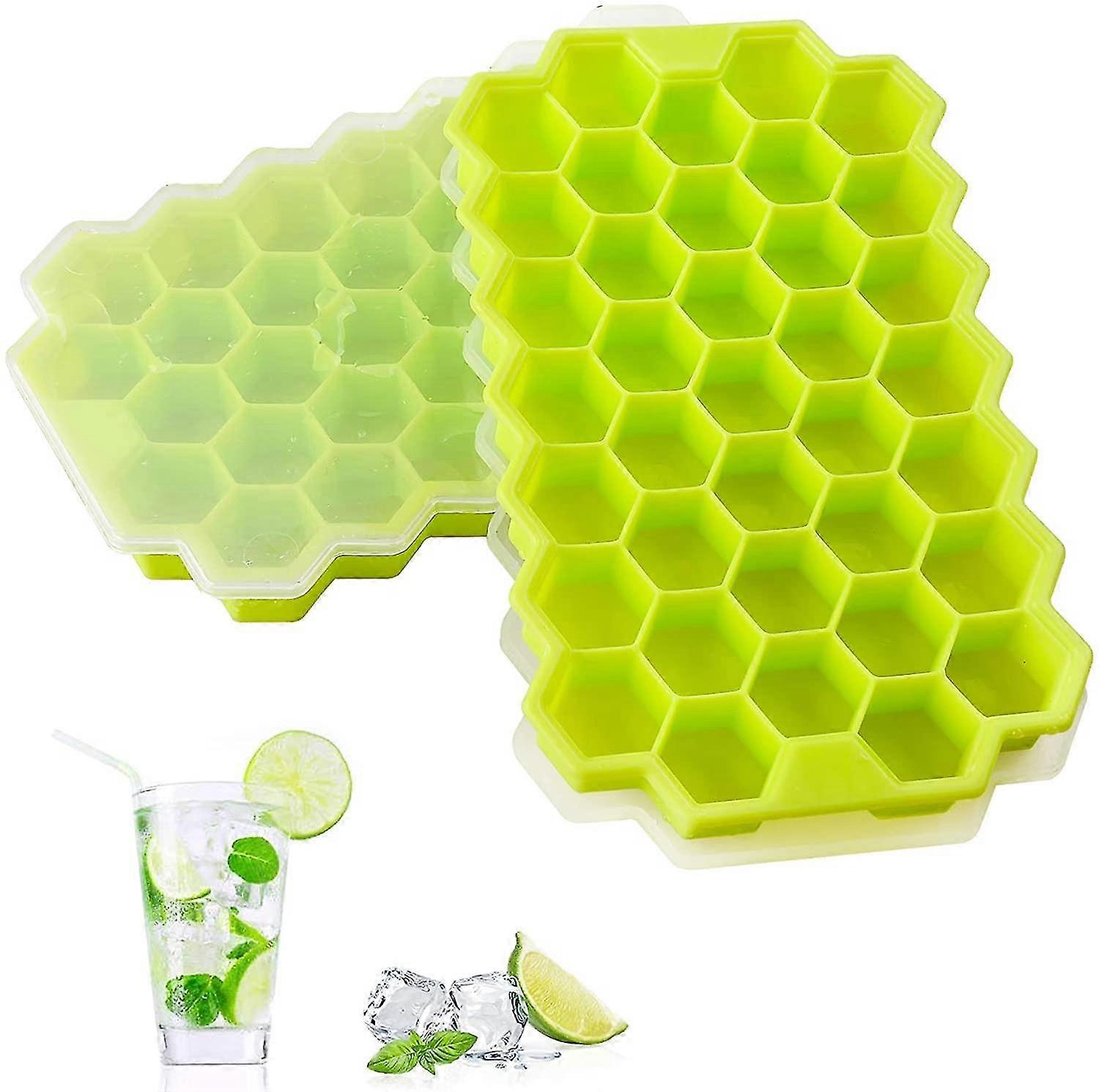 2 Pcs Premium Ice Cube Trays,silicone Ice Cube Molds With Sealed Lid, Flexible 74-ice Tray