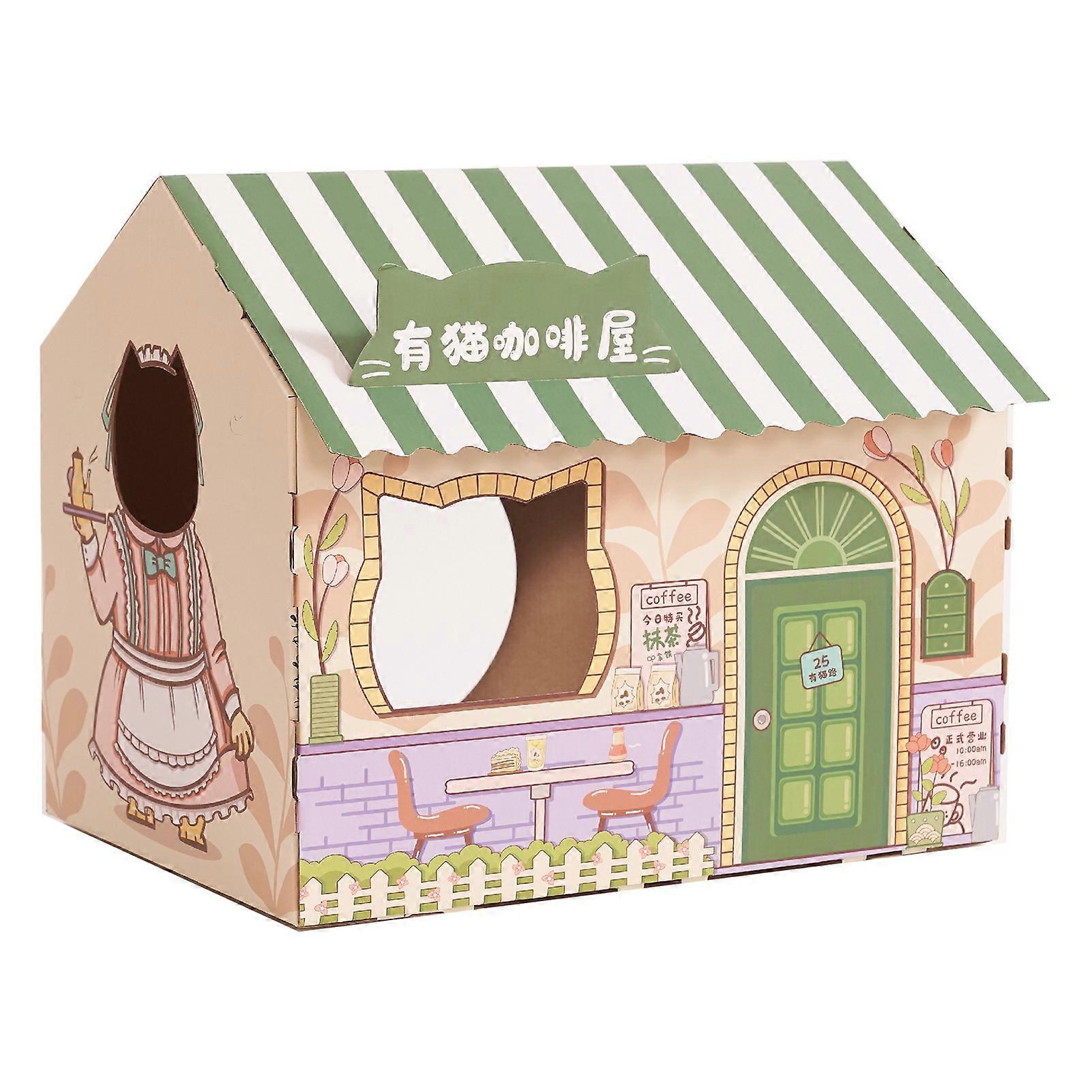 Cardboard Cat House Safe Healthy Wear Resistant Portable Cat Play House with Catnip for Cats Coffee House