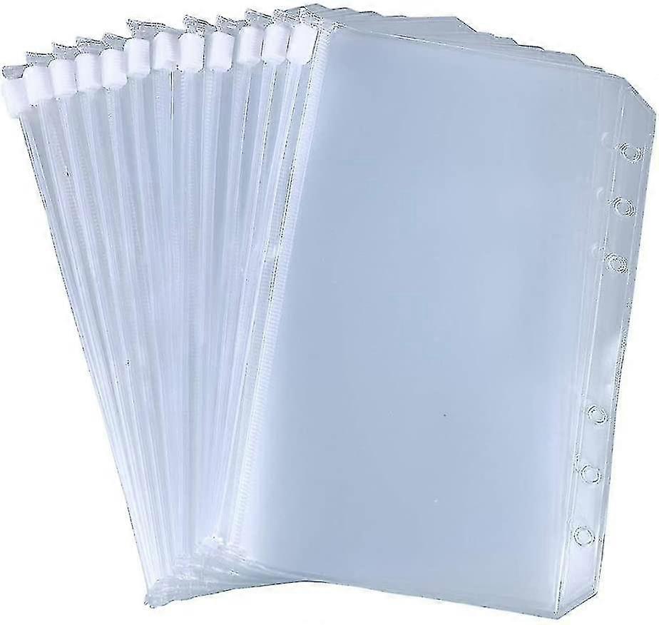 12pcs bindemiddel lommer A5 / a6 størrelse 6 hull bindemiddel glidelås mapper for 6-ring bærbar binder løs blad poser, vanntett pvc pose dokument arkivering poser