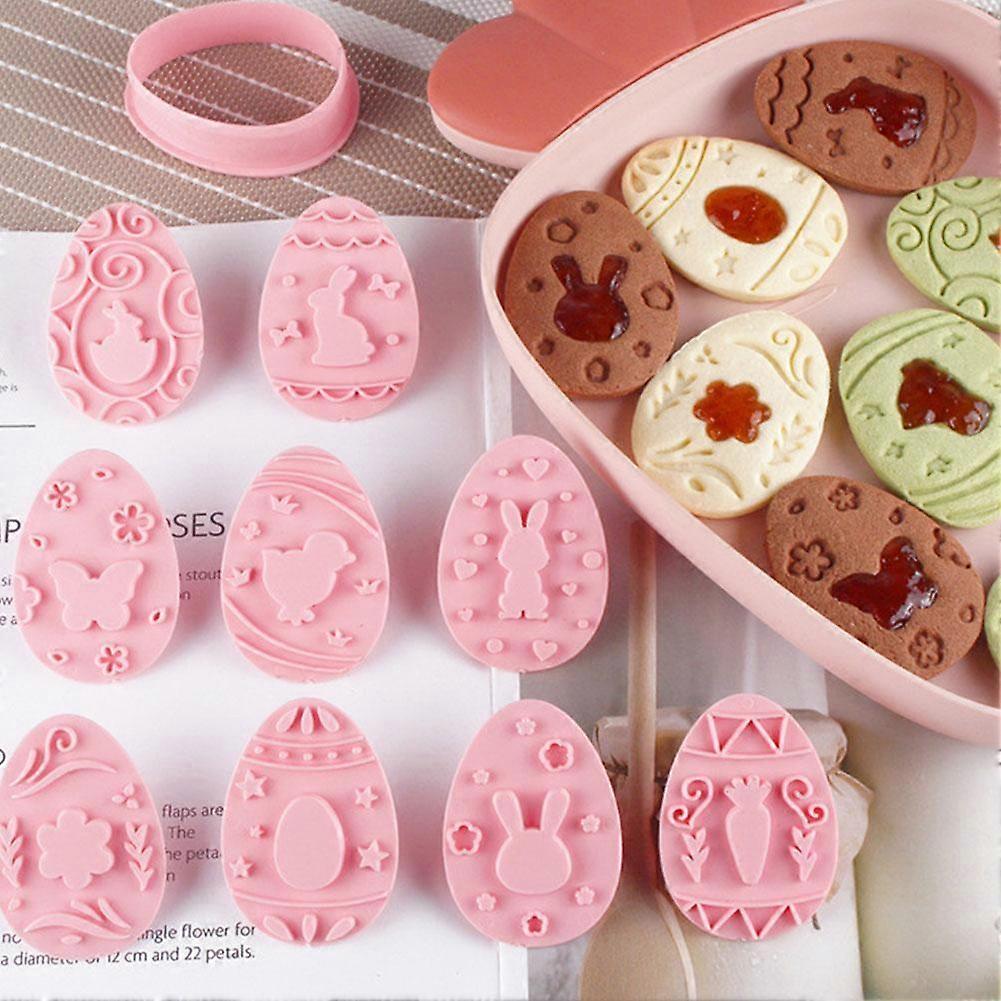 9pcs/set Easter Plastic Cookie Molds Baking Rabbit Egg Biscuit Cartoon 3D Tools Baking Embossing Mold