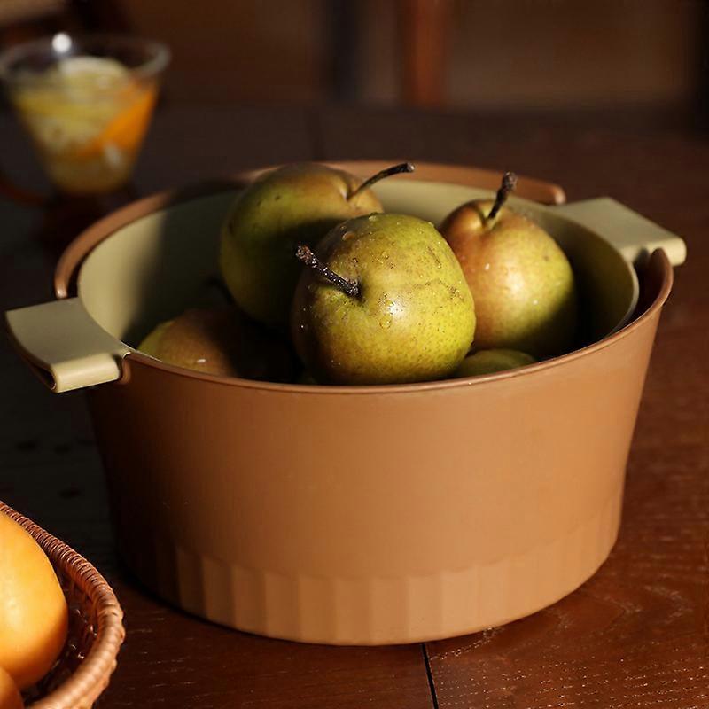 Small Brown Double Layer Detachable Plastic Colander Strainer Set for Kitchen