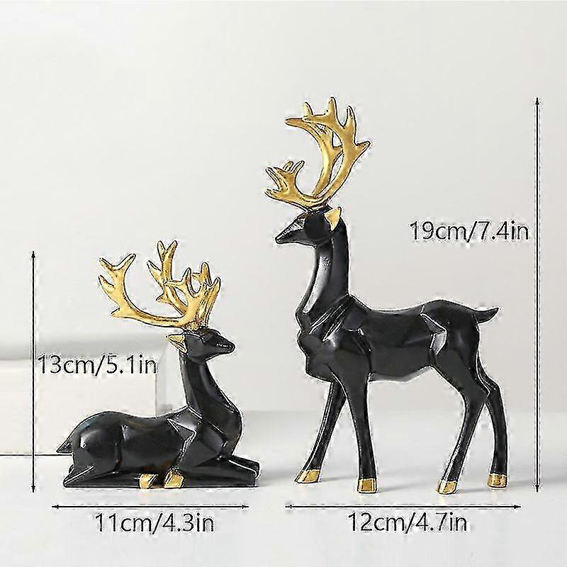 2pcsヘラジカの像カップルトナカイの置物樹脂彫刻リビングルーム家の装飾北欧の卓上飾りC5