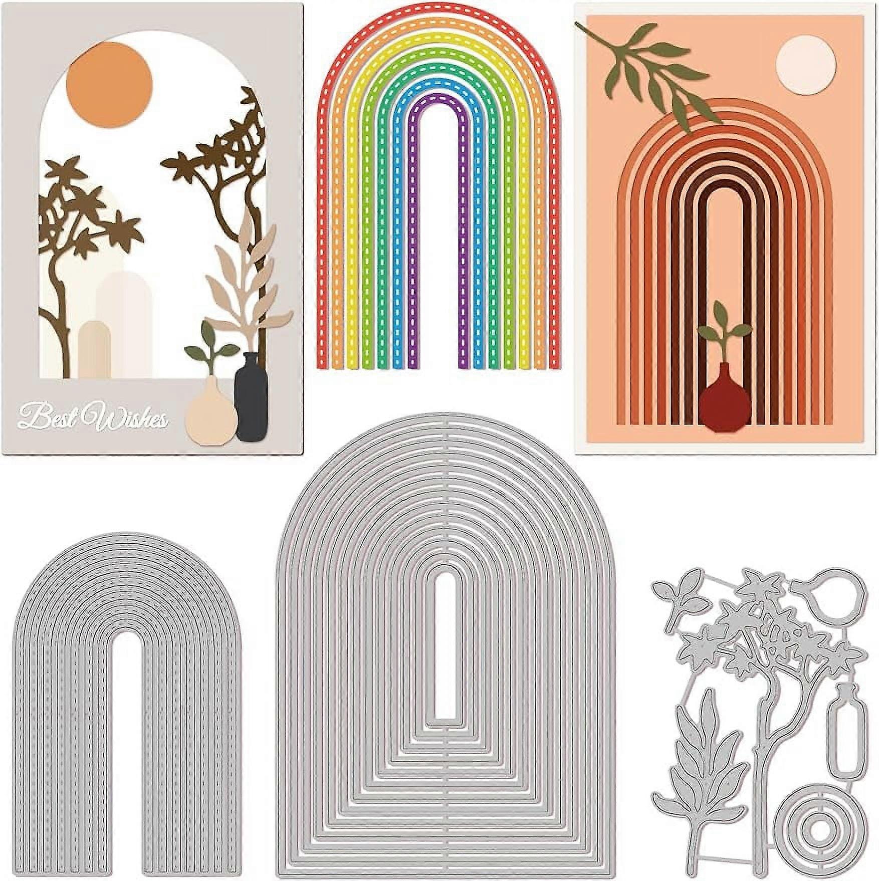 3Set 8Pcs Bohemian Arches Frame Cutting Dies for DIY Scrapbooking Metal Arches Border Trees Die Cuts Embossing Stencils Template for Paper Card Making