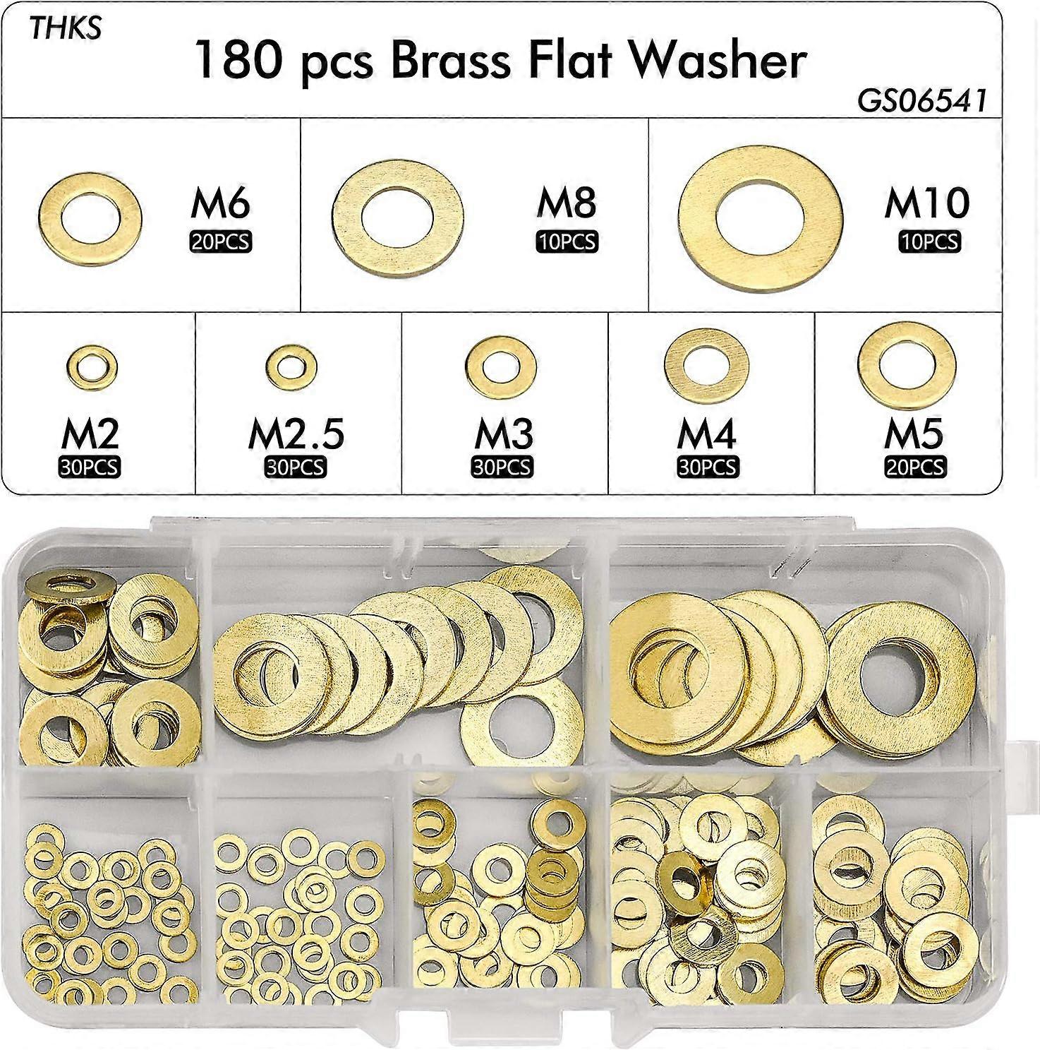 180 stk flad skive, messing flad vaskemaskine sæt, m2 m2,5 m3 m4 m5 m6 m8 m10