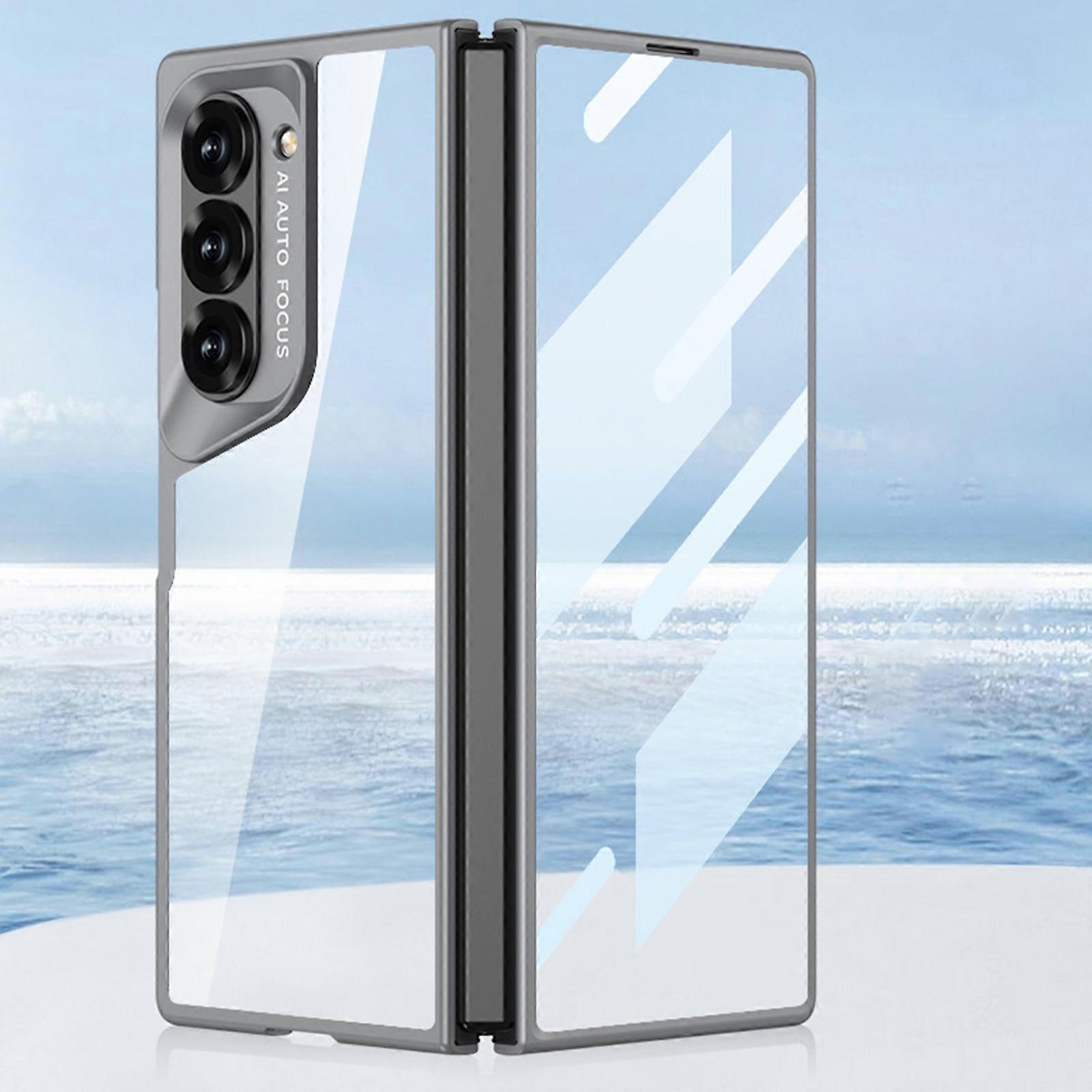 Per Samsung Galaxy Z Fold 6 Custodia Trasparente con Flip Pellicola Protettiva Anteriore e Cerniera Completa, Custodia A Specchio Trasparente Antiurto per Galaxy Z Fold 6 Custodia