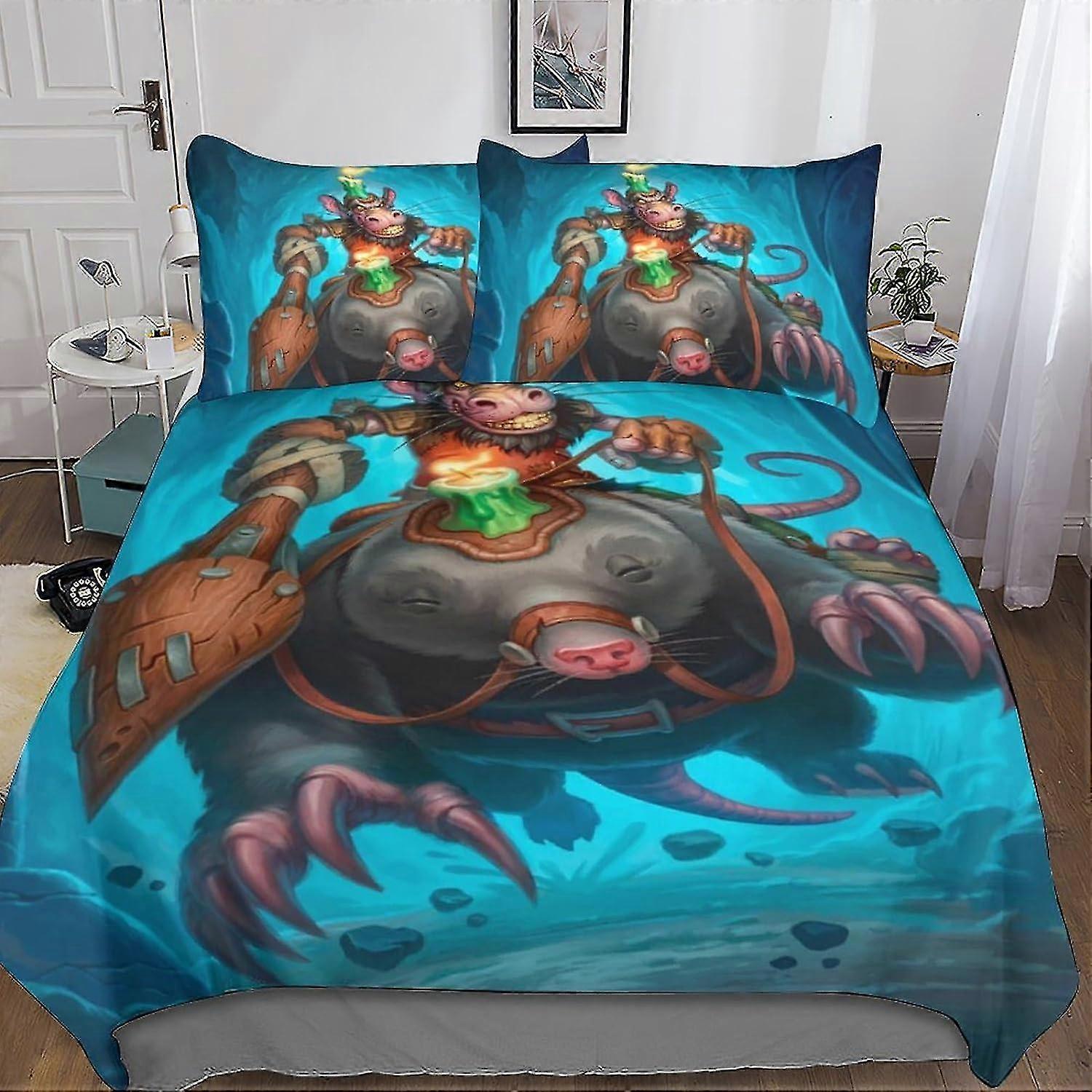 o5281 Lençóis Hearthstone 3 Peças Capa de Edredom, Conjuntos de Cama 3D Jogo de Cartas Capa de Colcha, Capa de Edredom Microfibra Macia, Com Capas de Travesseiro, Com Zíper