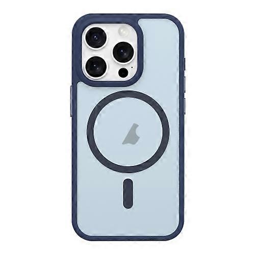 Mobile Phone Cases For iPhone 15 Pro Max Metal Button Skin Feel Matte MagSafe Shockproof Phone Case(Dark Blue)