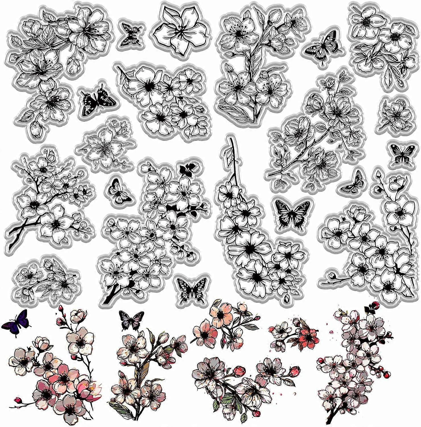 2sheets Plastic Stamps Set for DIY Scrapbooking Decorative Cards Making Stamp Sheets Flower 160x110mm