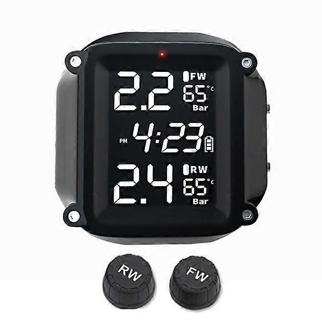 Wireless Motorcycle TPMS Tire Pressure Monitoring System 2pcs External Sensor LCD Time Display Tyre Temperature Monitor Alarm