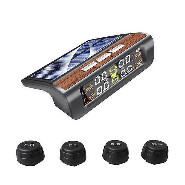 TPMS Solar Power TPMS Car Tire Pressure Alarm Monitor Auto Security System Tyre Pressure Temperature Warning Wood