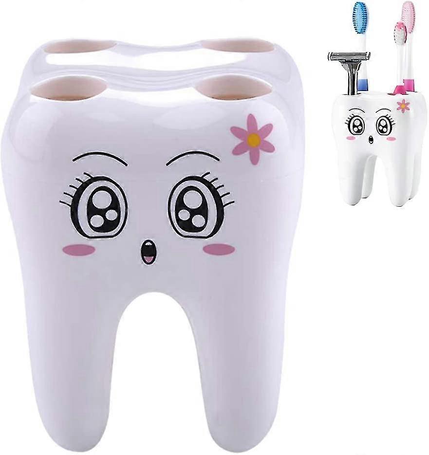 Cartoon Toothbrush Holder For Kids Tooth Shape White Teeth Style Toothbrush Holder 4 Hole (white 1pc