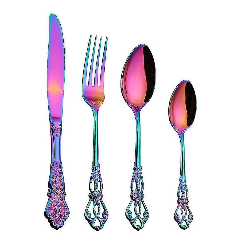 4pcs Cutlery Set Tableware Flatware Fork Knife Spoons Stainless Steel Silver
