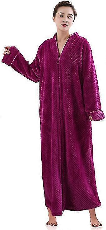 Women's Zip Up Bathrobe Woman Zipper Plush Robe Soft Long Fleece Housecoat Sleepwearrose Redm