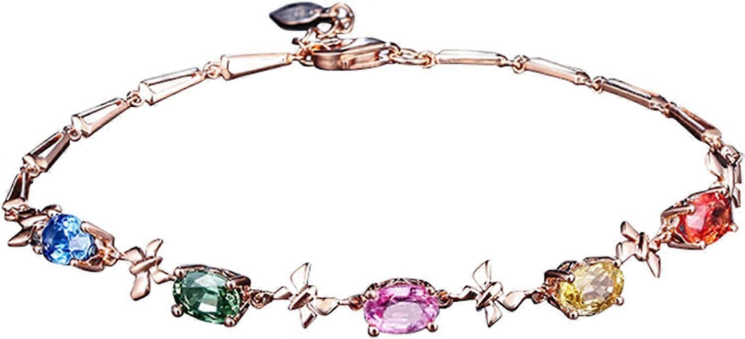 Elegant flerfärgad oval strass fjärilsarmband festsmycken present till kvinnor män flickor pojkar