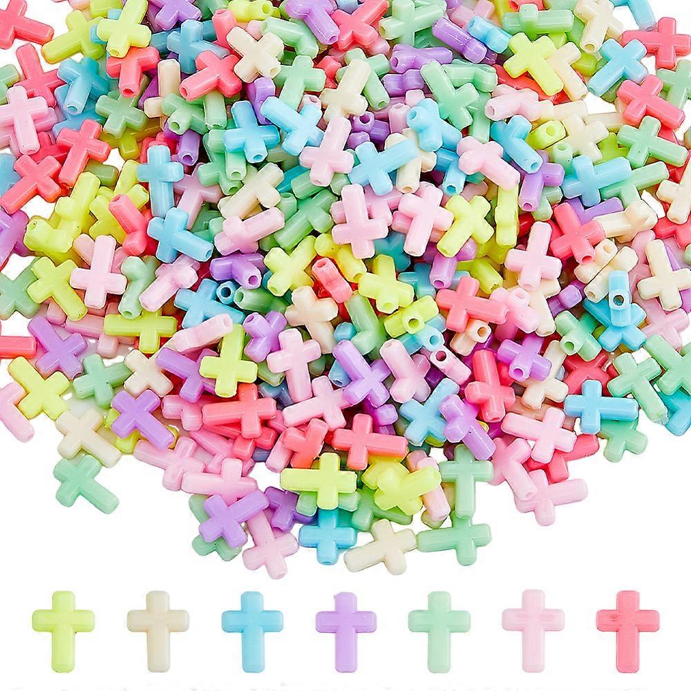 1Box 398Pcs Opaque Acrylic Cross Beads Mixed Color 17x12.5x5mm Hole: 2mm