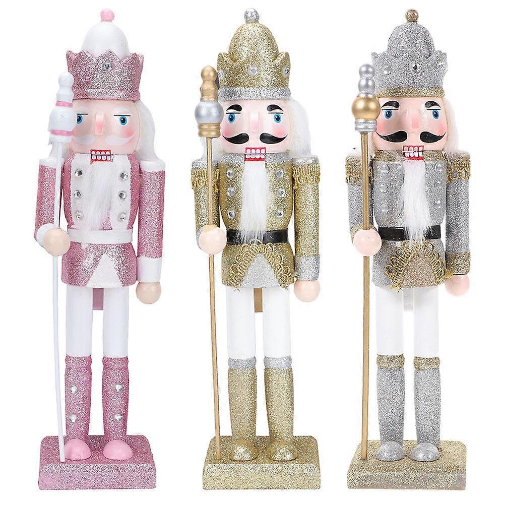 3Pcs Wooden Nutcracker Soldier Holiday Desktop Christmas Traditional Nutcracker Figures
