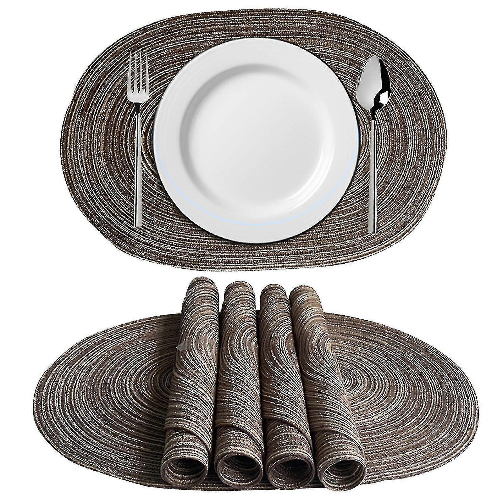 Sets de table ovales Sets de table lavables pour table de cuisine, 19,6 x 13,7 pouces (vert, brun, gris, jaune)