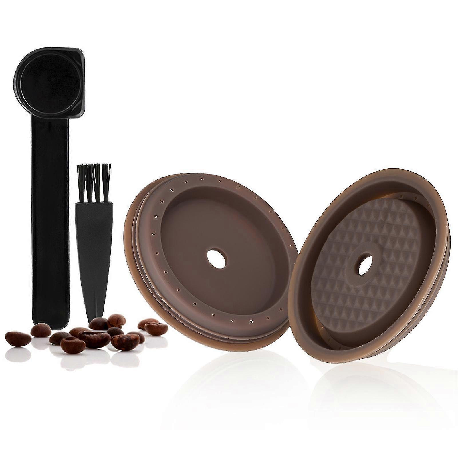 2pcs Silicone Reusable Discs With Spoon Brush Coffee Capsule Cap Fit