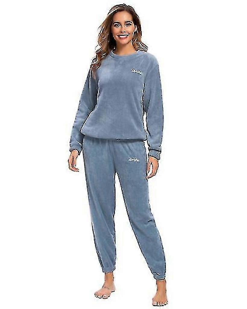 Kış Sıcak Pijama Artı Polar Üst Pantolon Yuvarlak Boyun Yumuşak Pijama Seti