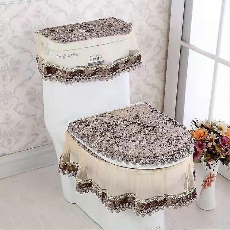 3pcs Set Toilet Seat Cover Lace Zipper Dustproof Overcoat Wc Durable Decoration Mats