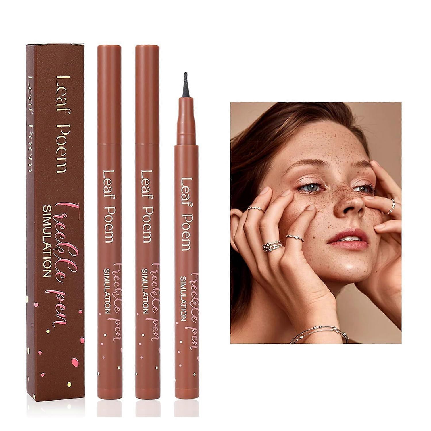Freckle Pen, 2Pcs Fake Freckles Pen for Natural Sunkissed Makeup, Lifelike Freckle Makeup Pen Waterproof and Long Lasting, Soft Sopt Freckle Pen