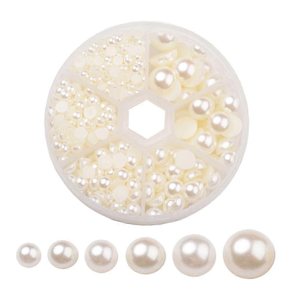 1Box ABS Plastic Imitation Pearl Dome Cabochons Half Round Beige 4~12x2~6mm about 690pcs/box