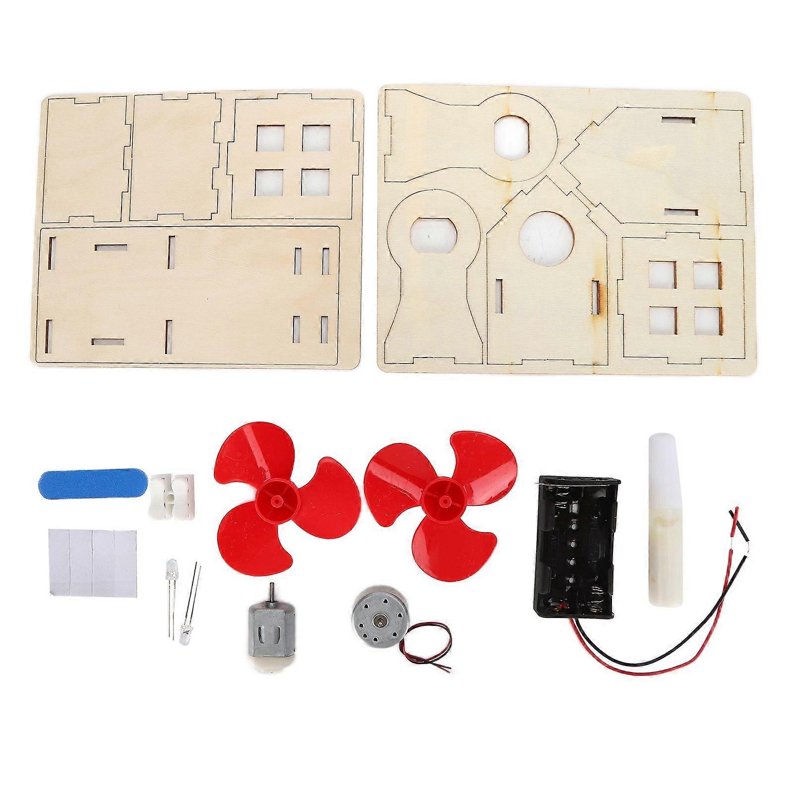 Mini vindkraftverk leksak DIY träfysik experimentell utrustning för barn