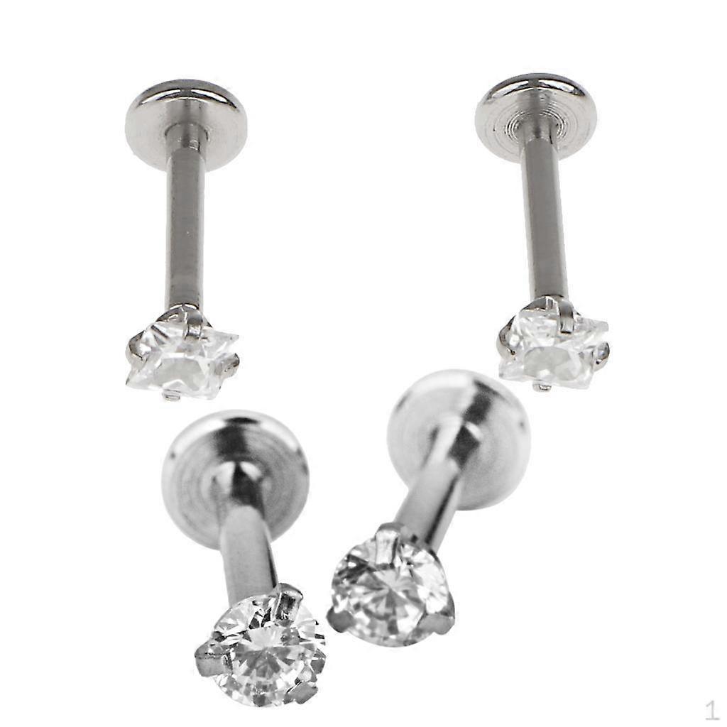 4 Pieces Silver Lip Ring Ear Stud 3mm