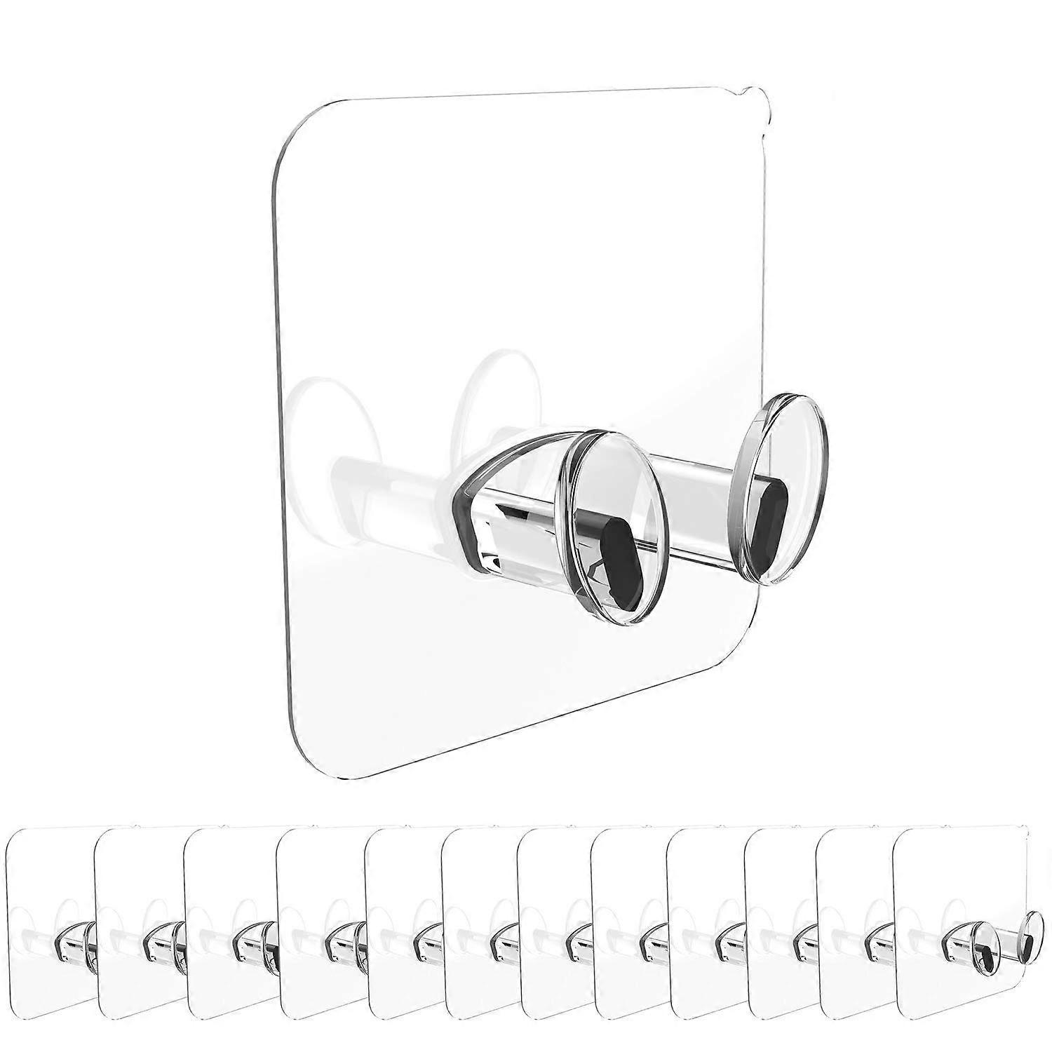 12 Pcs Strong Adhesive Transparent Wall Hooks, Oilproof for Kitchen and Bathroom Use, Heavy Duty Clear Hooks