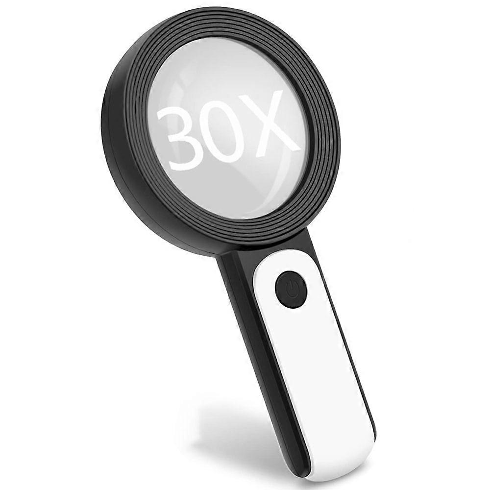 Lighted magnifier, 30x reading magnifier, 18 LED lights - 3 Modes, Handheld Magnifier, Clear Dual Glass Lens, Lighted Reading Magnifier