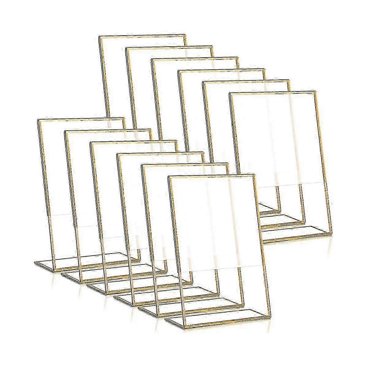 12 stks gouden frame acryl teken houder bruiloft tafel nummer houder schuin menu dubbelzijdige stand, 4