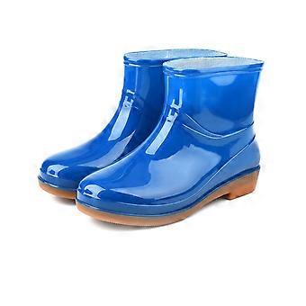 Damen Regenstiefel Mode Antirutsch Kurzer Regenstiefel Rundkopf Radian PVC Kunststoff Regenstiefel Blau 39