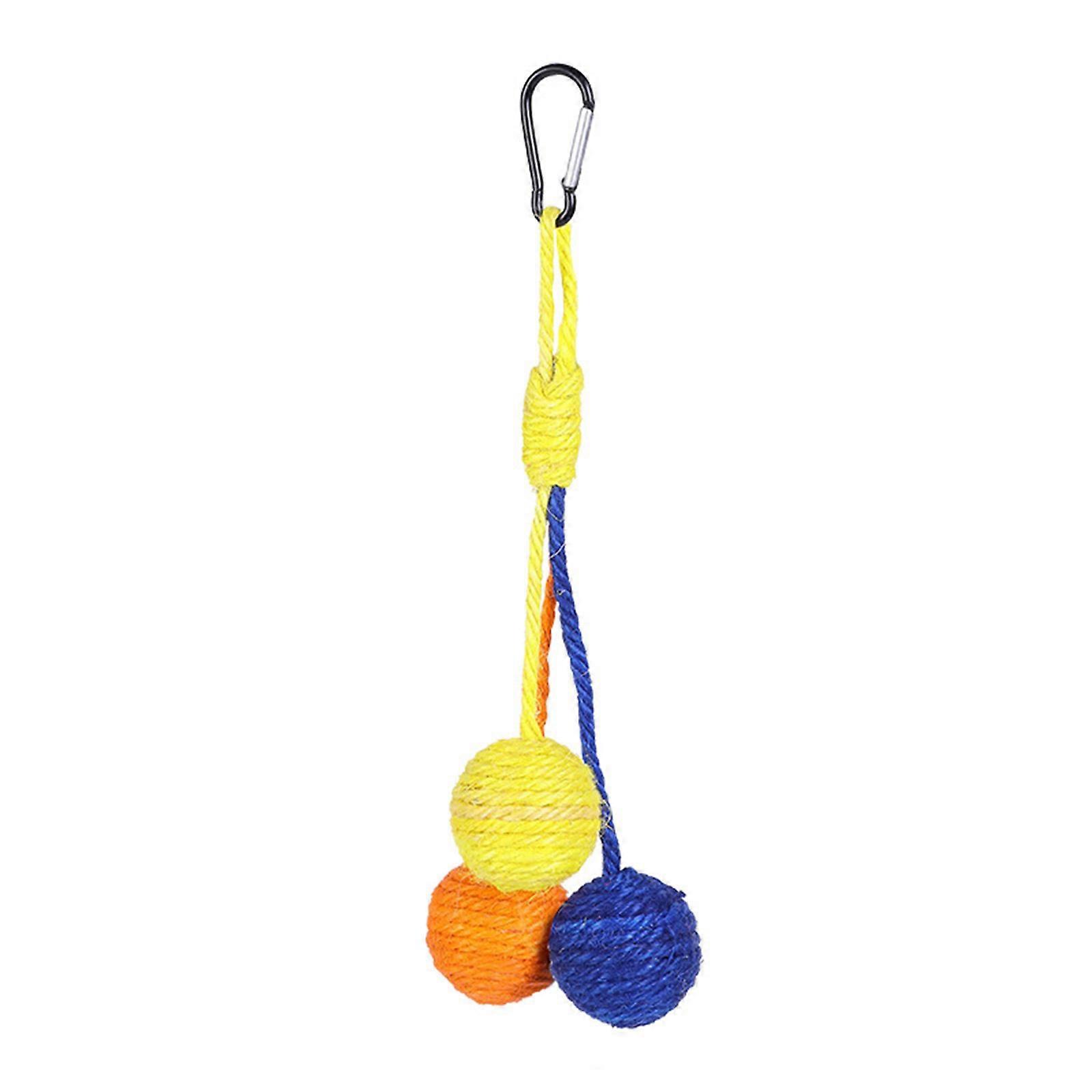 Colorful Cats Sisal Scratcher Sphere with Bells for Active Play Relieving Stress Toy Exercise Teething Sphere Chew Toy