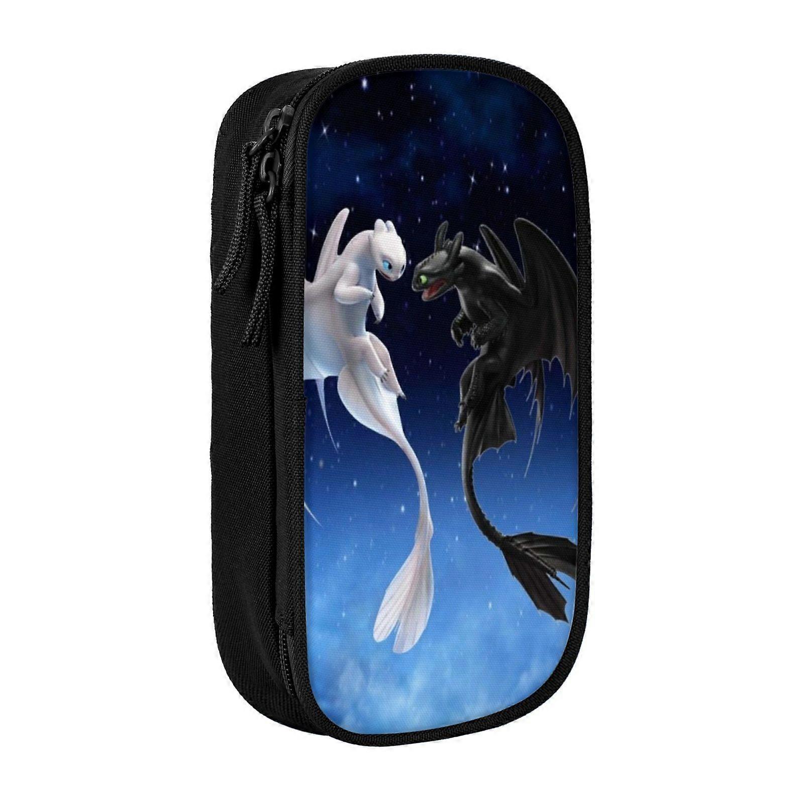 i257 כיצד לאמן את הדרקון שלך מארז קלמר חסר שיניים מארז עט בעל קיבולת גדולה רוכסנים כפולים תיק עט תיק נייר מכתבים משרדי תיק קוסמטיקה עם תא