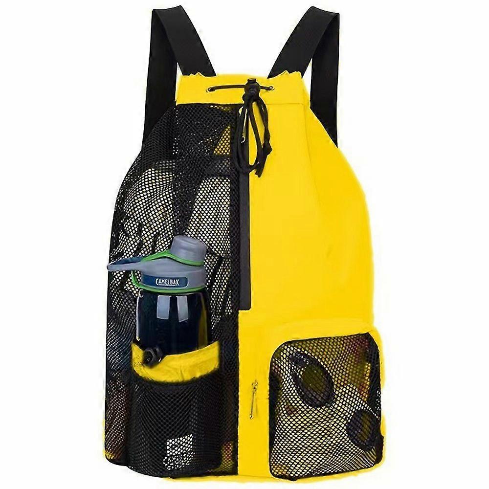 A4011 Mesh Drawstring Backpack Gym Pool Beach Swimming Bag with Wet Pocket