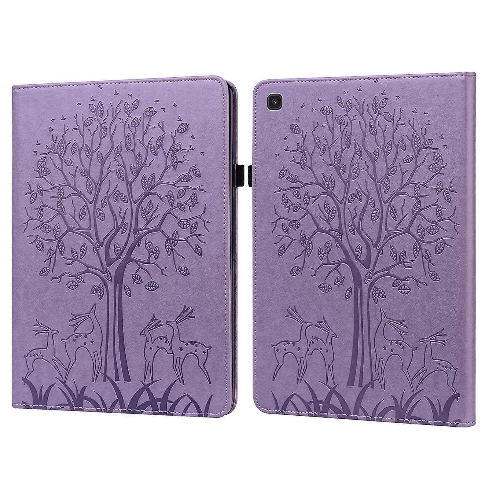 For Samsung Galaxy Tab S5e Tree & Deer Pattern Embossed Leather Tablet Case