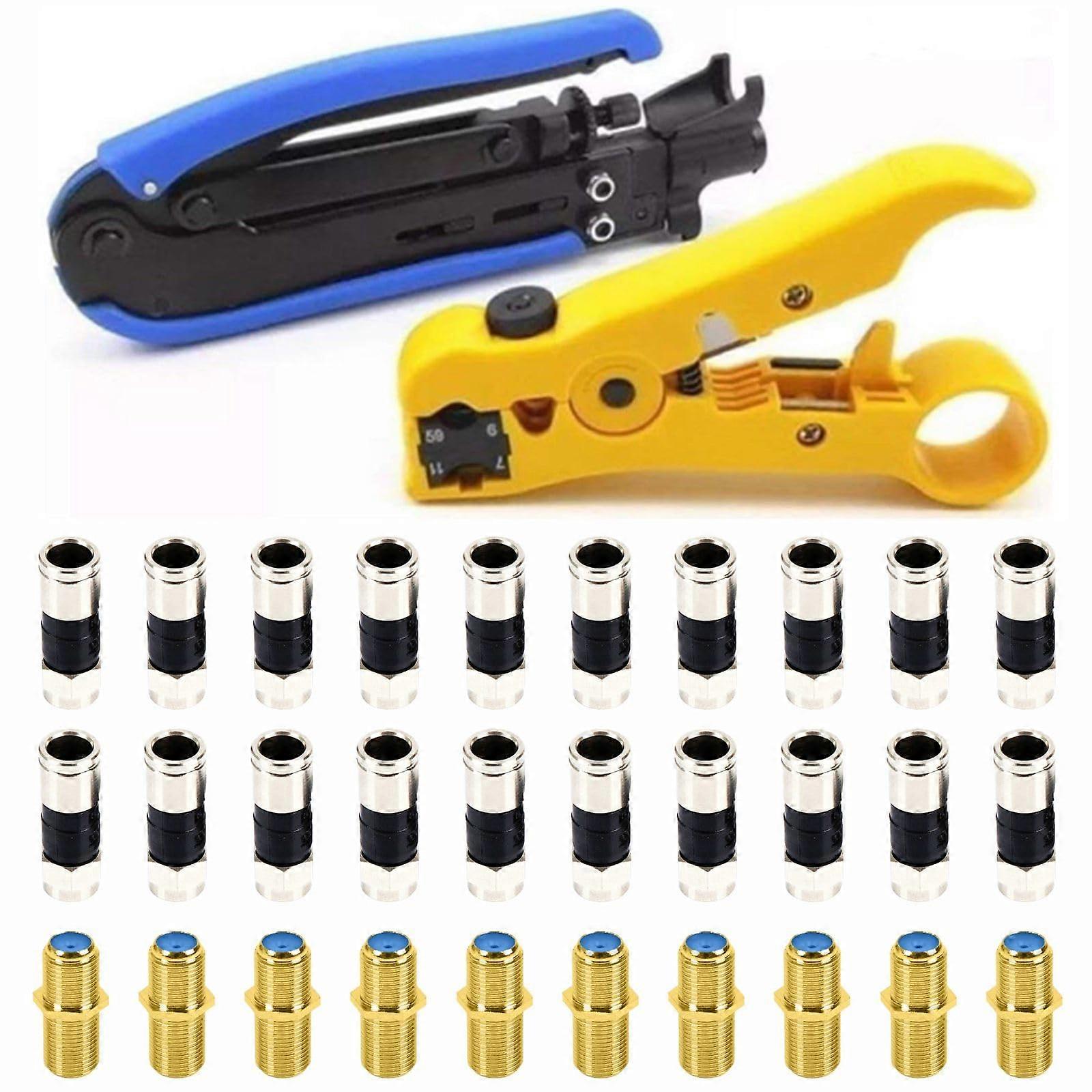 30 Pieces Coaxial Cable Crimper for Wire Stripping and Connector Installation