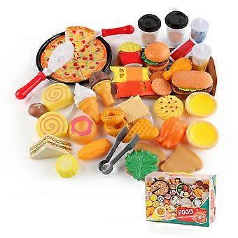 56Pcs Western Food Toy Colorful Educational Simulation Kitchen Play Food Toy for Kids Toddlers Boys Girls