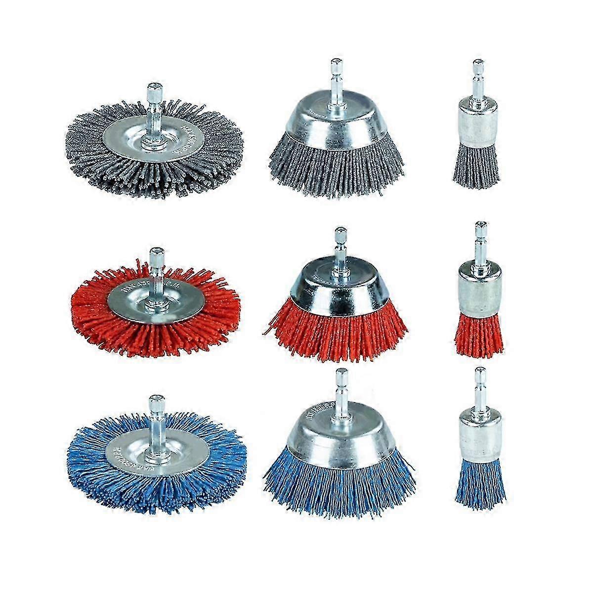 For 9-Pack Nylon Filament Abrasive Wire & Cup Brush Set - Rust Removal Tools