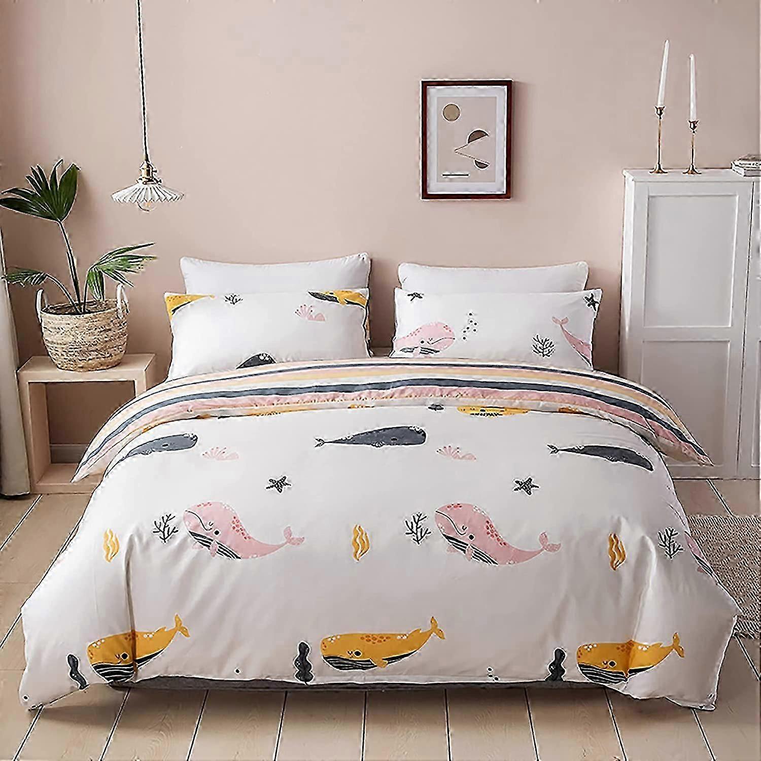 Twin Size 100% Nature Cotton Duvet Cover Set, Ultra Soft and Breathable Printed Comforter Cover Set with Zipper Closure and Corner Ties