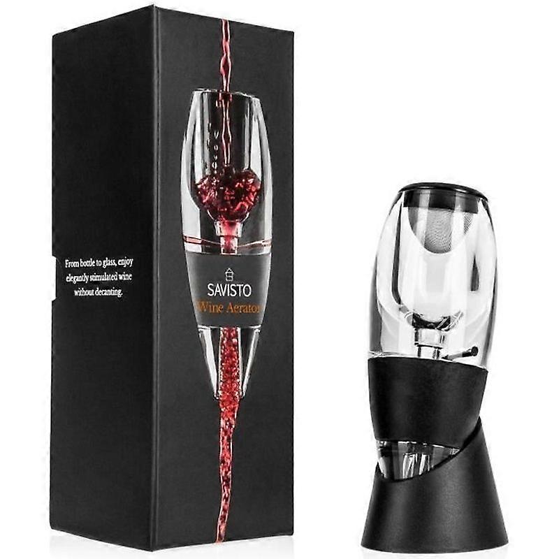 Savisto Acrylic Wine Aerator with Pourer Filter and Display Stand - Black