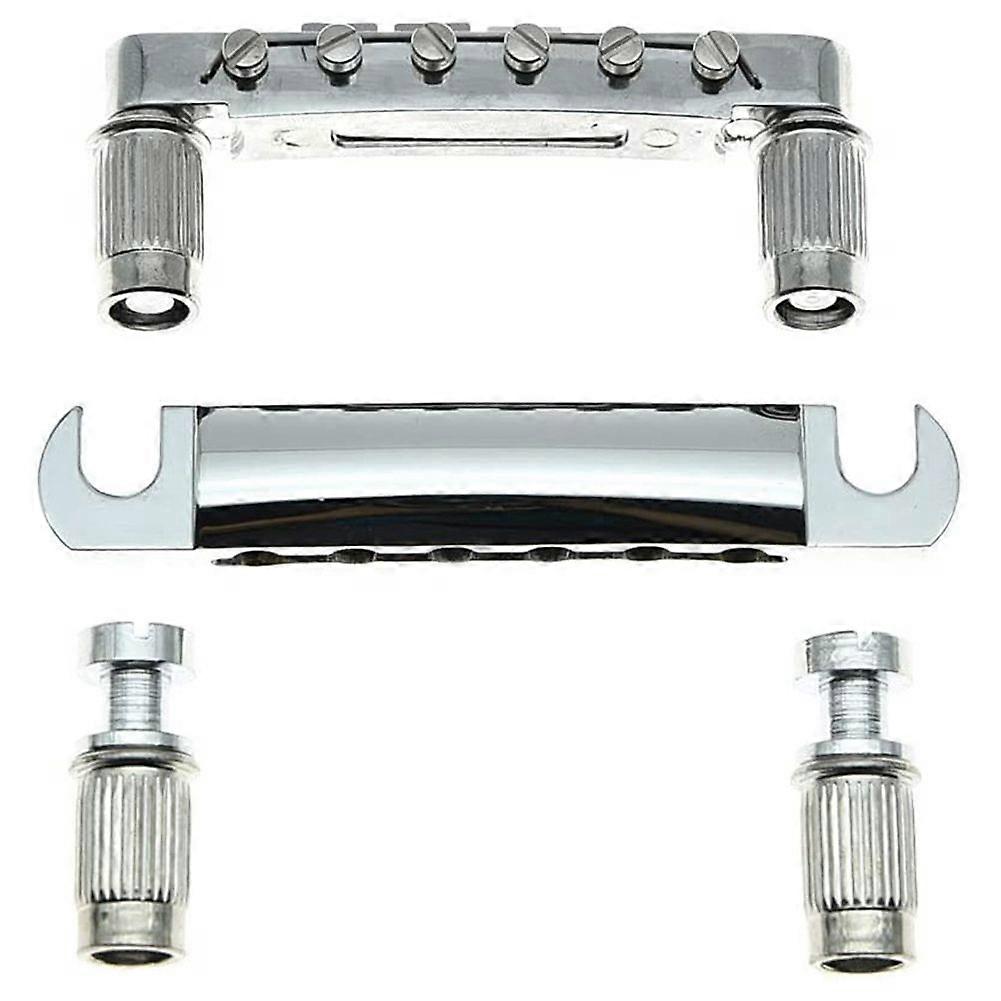 Tune-O- Bridge and Tailpiece with Studs Set for ABR-1 Bridge Style LP Electric Guitar Replacement,Silver