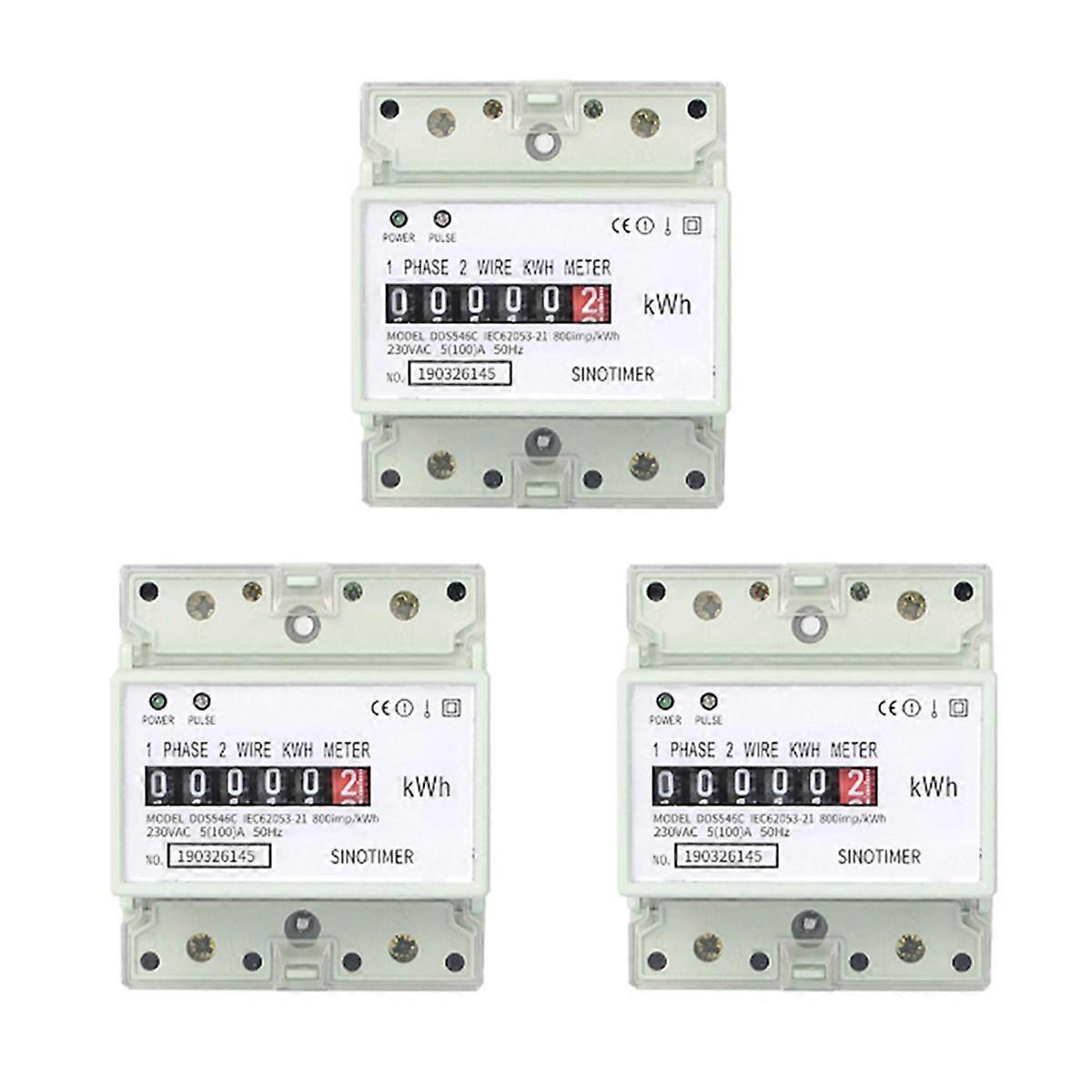 3X Electric Single Phase Two Wire AC 220V 100A Energy Meter KWh Counter Consumption Analog Electric
