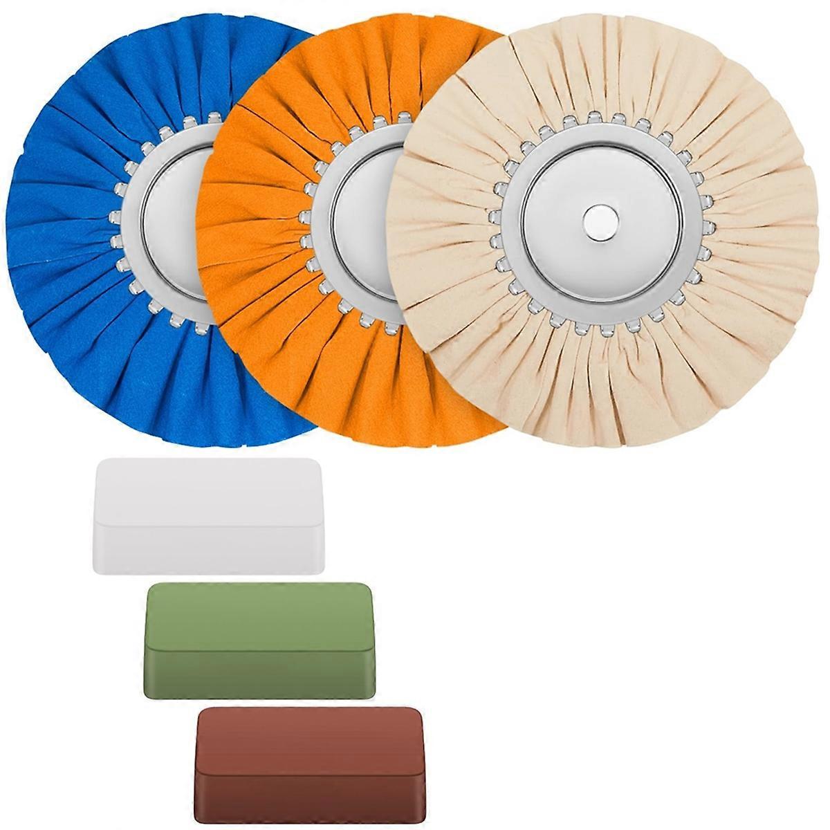 6Pcs 8Inch Airway Buffing Wheel Aluminum Wheel Polishing Kit Safe Flange in Diameter 5/8 Inch Arbor for Angle Grinder