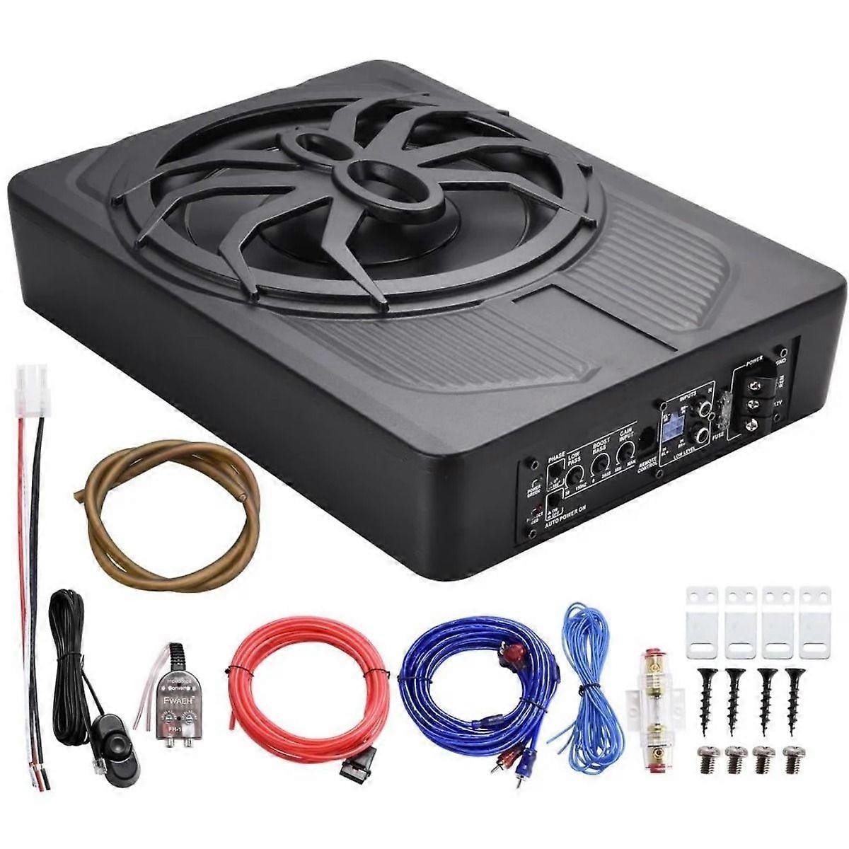 10 Inch Micro Compact Amplified Subwoofer Enclosure for Small Vehicles with Amp and LED, Under Seat Car Subwoofer ,Active Powered Underseat Subs with