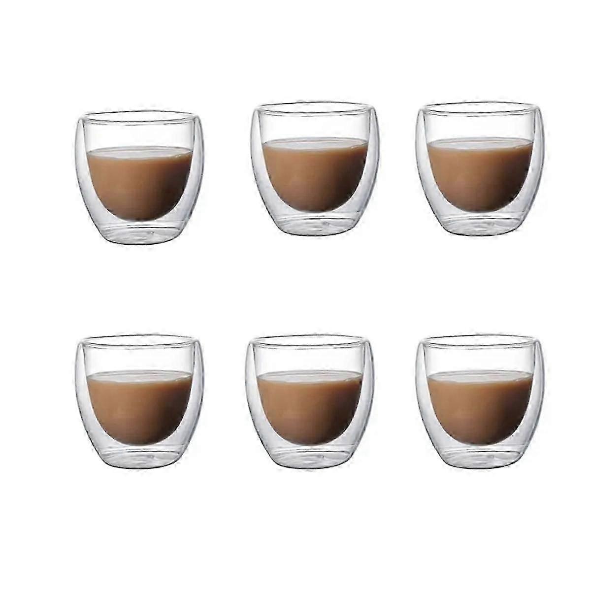 6PCS Clear Double Wall Glass Coffee Mugs Insulated Layer Cups Set for Bar Tea Milk Juice Water Espresso Shot Glass 80ml