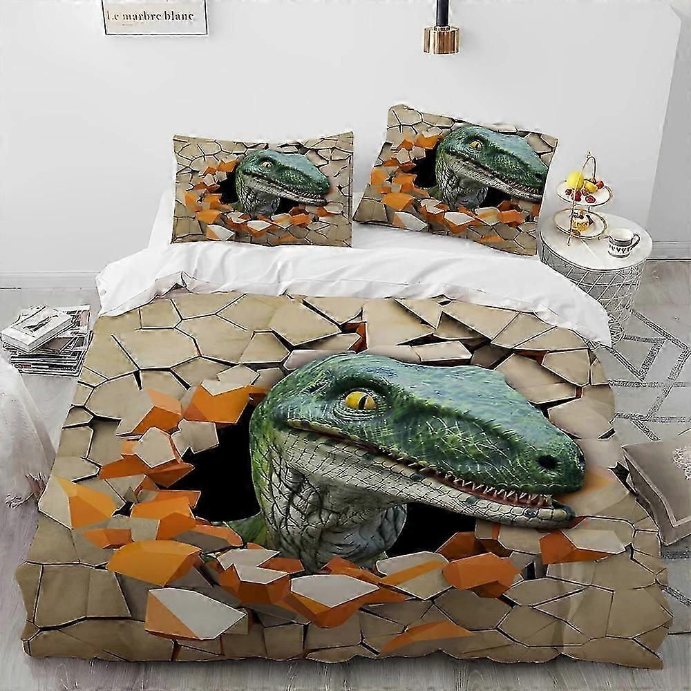 y1521 Lençóis 3D Cartoon Dinossauro Ilusão Consolador Conjunto de Cama, Capa de Edredão Conjunto de Cama Capa de Colcha Fronha, Queen Conjunto de Cama para Meninos Presente Cama Ela