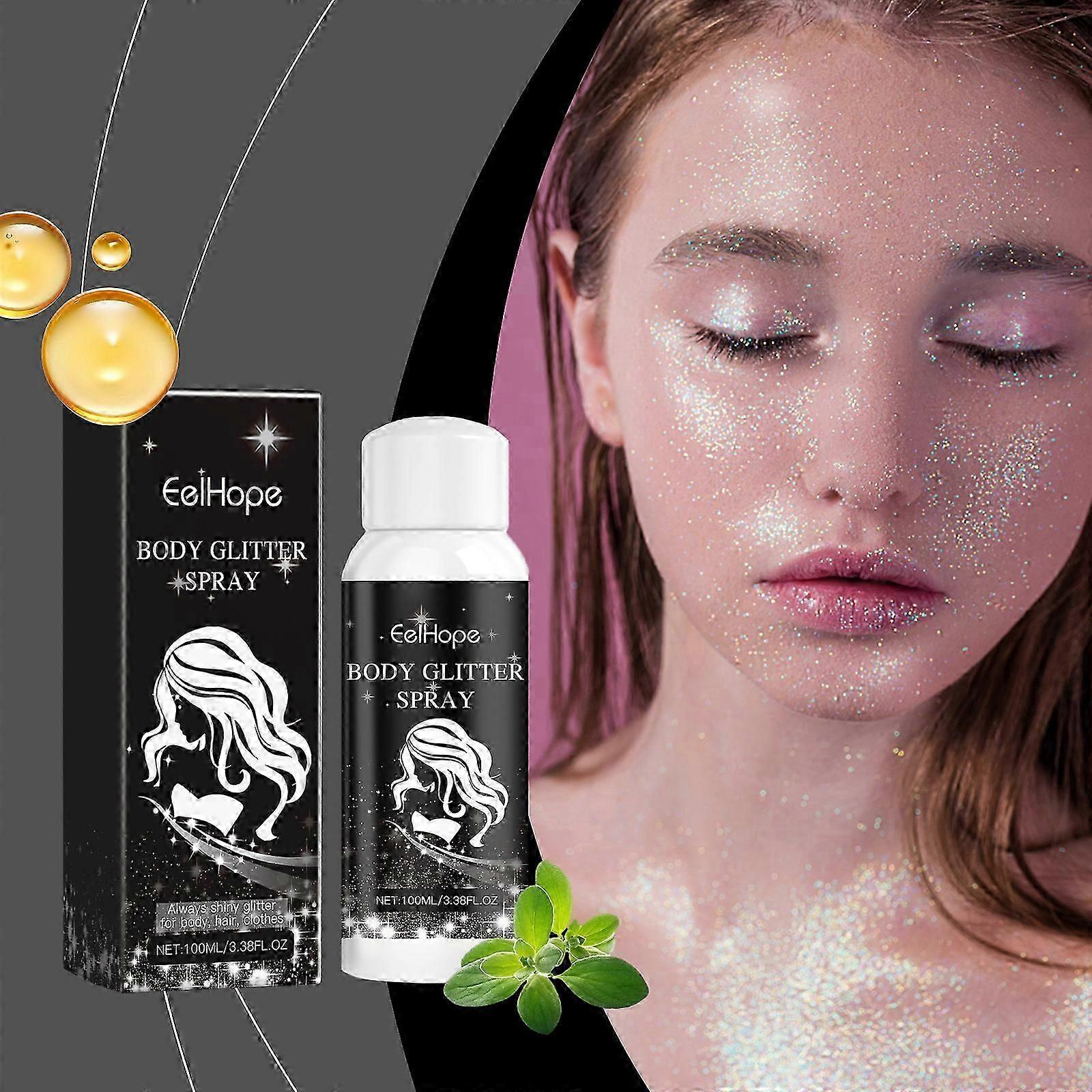 Body Glitter Spray, Glitter Spray for Hair and Body, Long-Lasting and Quick-Drying Silver Glitter Body Glitter Hairspray for Clothes, Music Festival C
